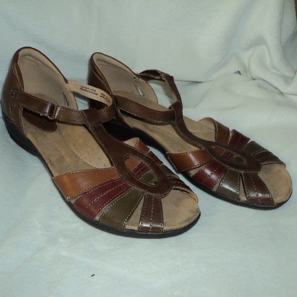 NWOT Earth Origins Women's 11 M Rosie Sandals Shoes Brown Leather Peep Toe - Picture 1 of 13